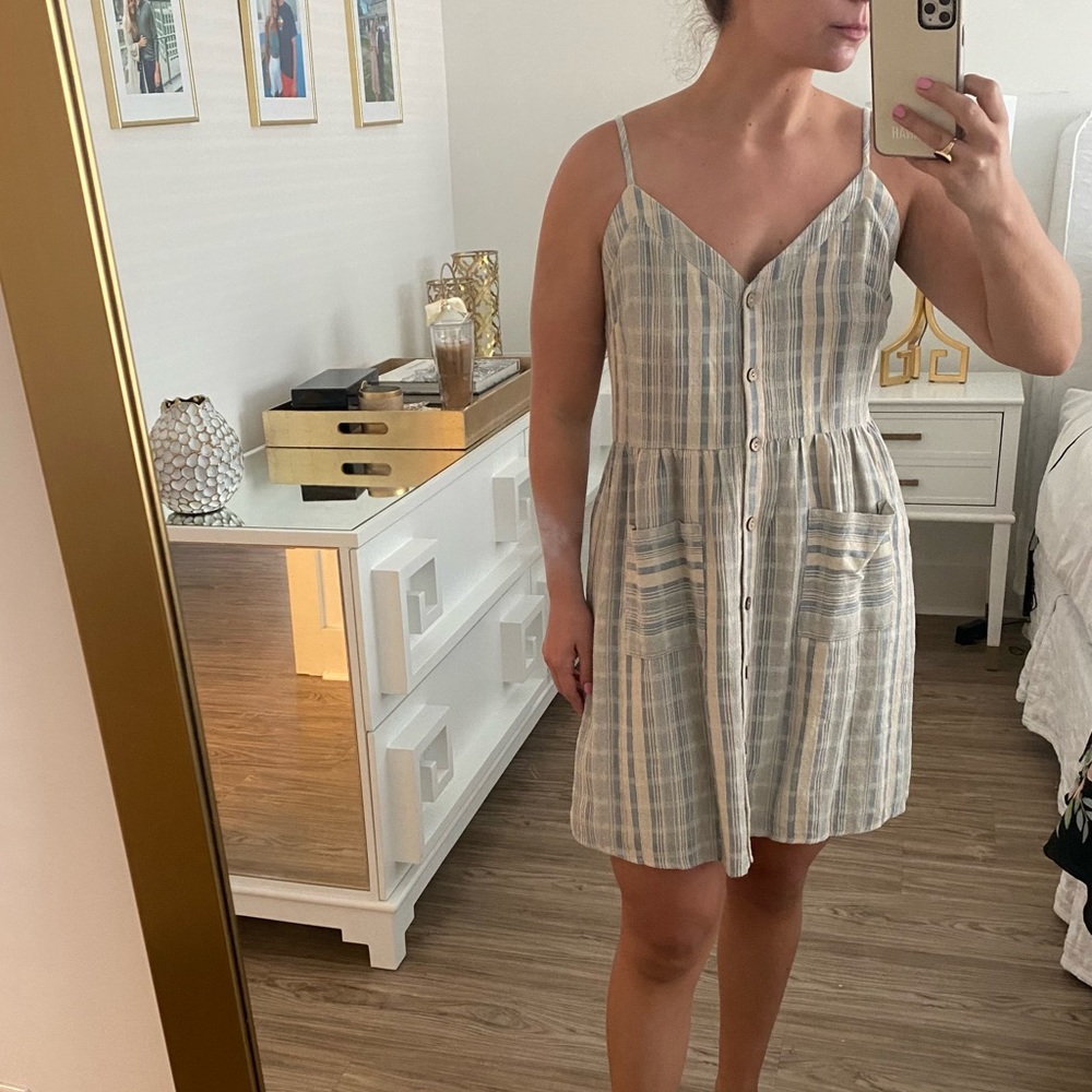 Linen plaid button front dress with pockets